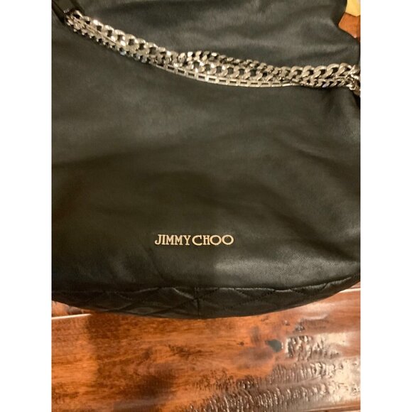 Jimmy Choo Black Quilted Leather Hobo Bag w/ Biker Chain $1475 - Picture 2 of 9